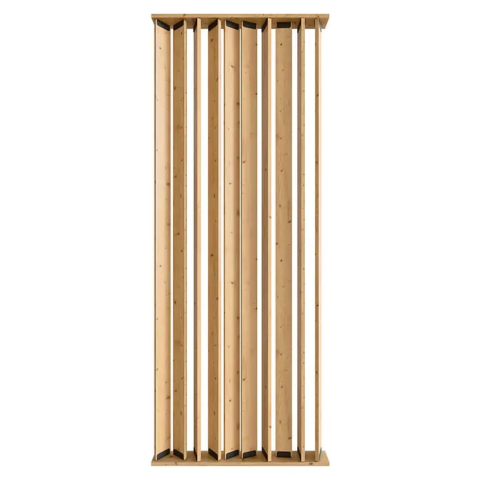 Radex Divisor de espacios - An x Al: 100 x 254 cm, Pino, Móvil - Imagen que muestra una pared de listones de madera, perfecta como separador de ambientes o elemento decorativo, con una estética natural.