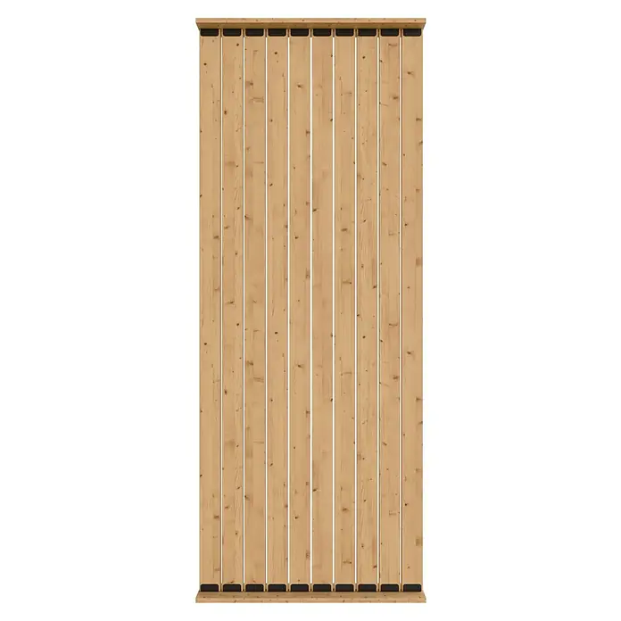 Radex Divisor de espacios - An x Al: 100 x 254 cm, Pino, Móvil - Una vista del panel de madera laminada cruzada. El producto multicapa tiene una superficie lisa de madera clara.
