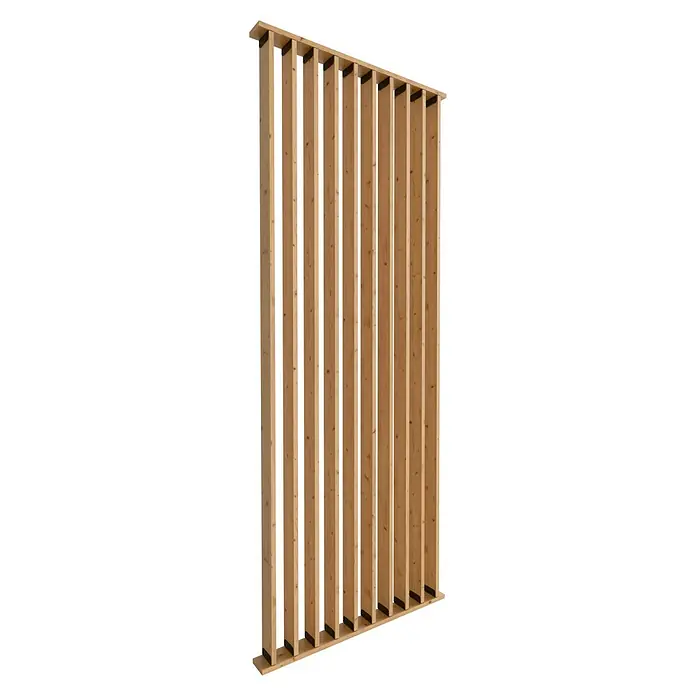 Radex Divisor de espacios - An x Al: 100 x 254 cm, Pino, Móvil - Un cobertizo de madera, ideal para uso en exteriores, proporcionando una estética natural y cálida.