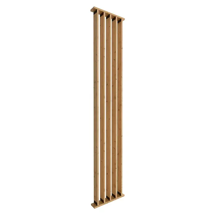 Radex Divisor de espacios - An x Al: 50 x 254 cm, Pino, Móvil - Esta imagen muestra una estructura de madera con soportes verticales y refuerzos horizontales, ideal para proyectos de construcción o como elemento arquitectónico.
