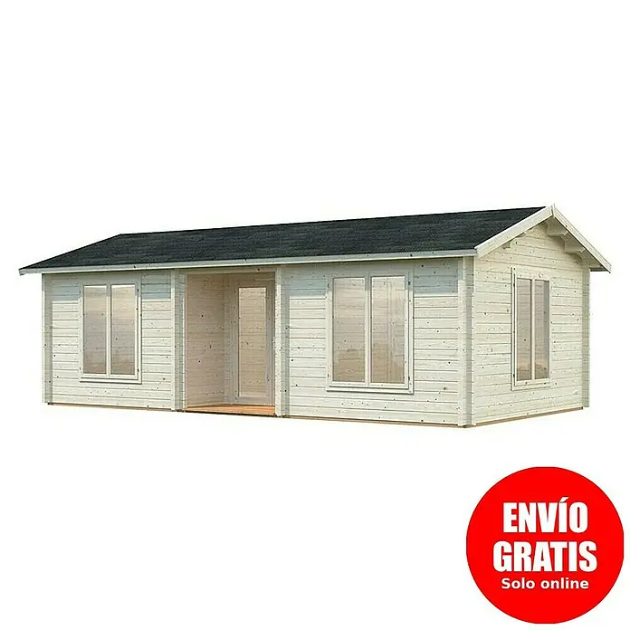 Palmako Caseta de jardín Anna - Medidas ext. (An x Pr): 834 x 460 cm, Madera, Natural - La imagen muestra una caseta de jardín moderna con ventanas y una veranda abierta. Ideal para espacio habitable adicional o casa de invitados.