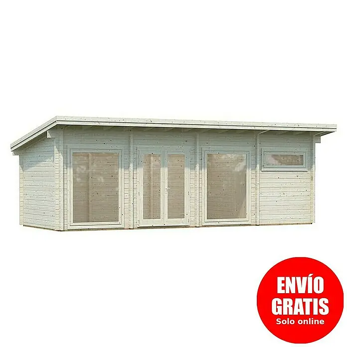 Palmako Caseta de jardín Heidi - Medidas ext. (An x Pr): 885 x 393 cm, Madera, Natural - Una moderna caseta de jardín de madera con grandes ventanas y una puerta doble, que ofrece mucha luz y una entrada acogedora.