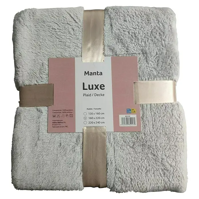 Manta para sofá Luxe - 160 x 220 cm, Poliéster, Beige - Manta suave gris "Manta Luxe" (160x220cm) con una banda decorativa. Perfecta para momentos acogedores.