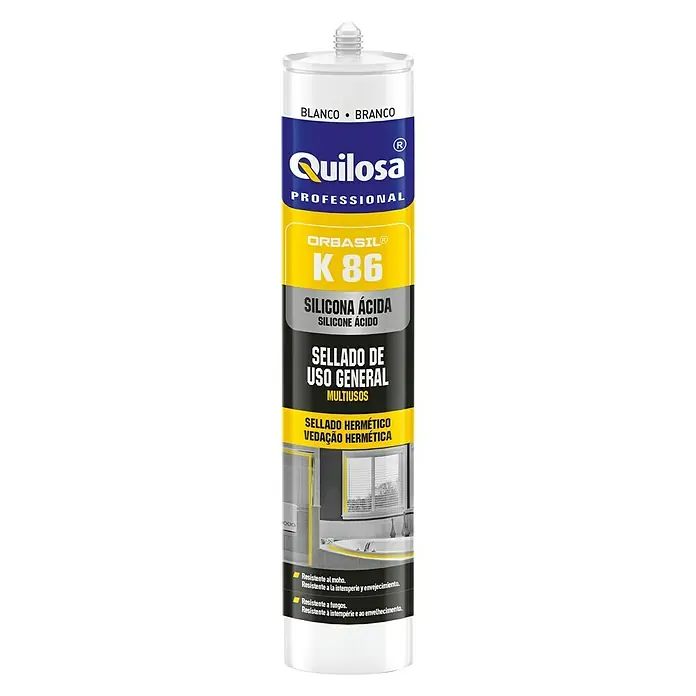 Quilosa Silicona ácida Orbasil K 86 - Translúcido, 300 ml - Sellador de silicona Quilosa Orbasil K86 para uso profesional, ideal para aplicaciones de sellado general interiores y exteriores.
