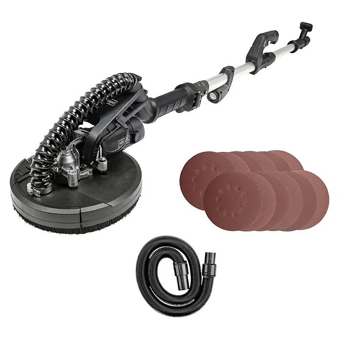 Scheppach Wand- & Deckenschleifer TBS915-BE Black Edition - 710 W, Durchmesser Schleifteller: 225 mm - Ein Scheppach Trockenbauschleifer mit Schleifscheiben und Absaugschlauch. Das ideale Werkzeug für den Trockenbau und Renovierungsarbeiten.