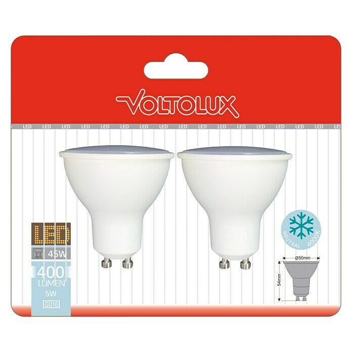 Voltolux Bombilla LED (2 uds., GU10, 5 W, Color de luz: Blanco neutro, No regulable)