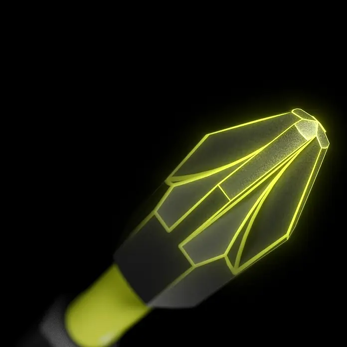 Ryobi Bit-Set RARXSD22 - Bitlänge: 25 mm, 22 -tlg. - Nahaufnahme eines Schraubendreher-Bits mit gelber Kontur vor schwarzem Hintergrund. Präzision und Hightech-Design vereint in einem Werkzeug.