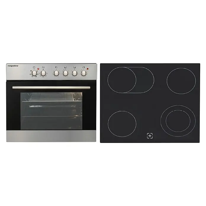 Respekta Premium Cocina esquinera Anton - An x Pr: 280 x 172 cm, Blanco, Con electrodomésticos - Horno encastrable Respekta con panel de acero inoxidable y puerta de cristal negra, con placa vitrocerámica negra de cuatro zonas.