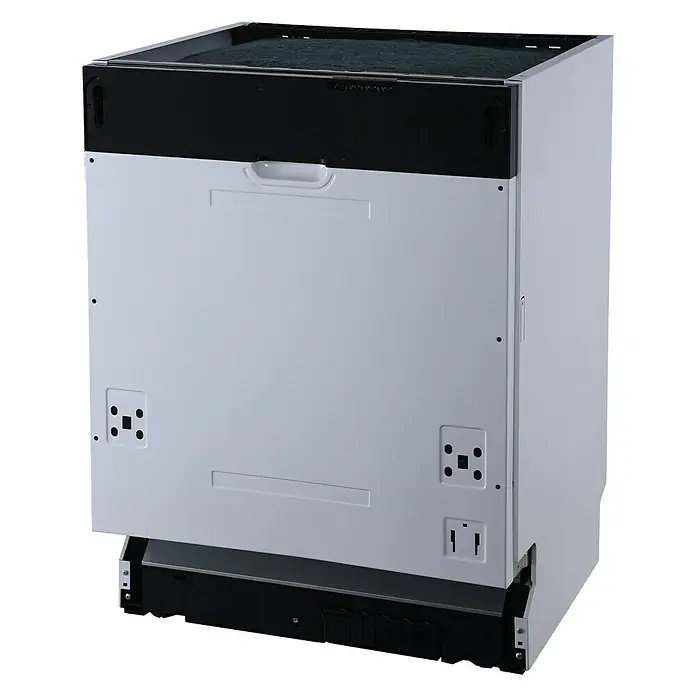 Respekta Premium Winkelküche RP290EGCBO - B x T: 290 x 200 cm, Grau, Mit Elektrogeräten - Rückansicht eines Geschirrspülers in Weiß und Schwarz, der die Montagepunkte hervorhebt. Ideal für die Küchenplanung und den Einbau.