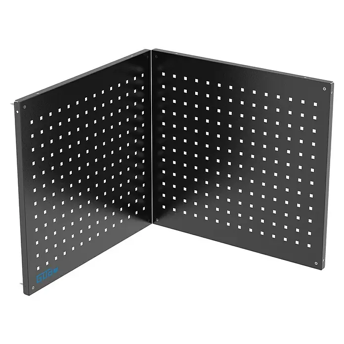 Güde Lochwand-Set GL 600E - B x H: 60 x 55 cm, 2 -tlg. - Nahaufnahme eines schwarzen GOBO-Schirms mit einem Raster aus quadratischen Löchern, der zur Lichtsteuerung in der Fotografie verwendet wird.