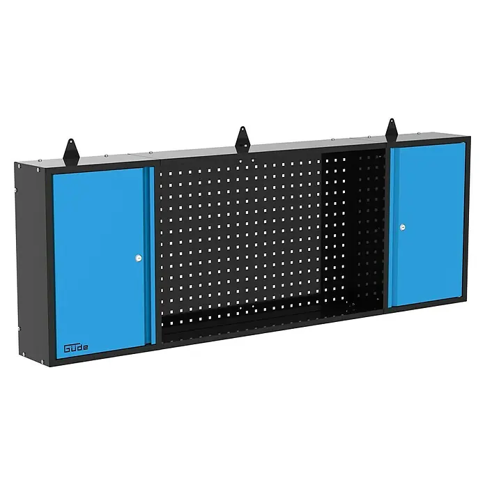 Güde Hängeschrank GWS 2T/L XL - L x B x H: 170,9 x 20 x 60 cm - Schwarzer Hängeschrank mit blauen Türen. Der robuste Güde-Schrank für Werkstatt und Garage bietet viel Stauraum und Ordnung.