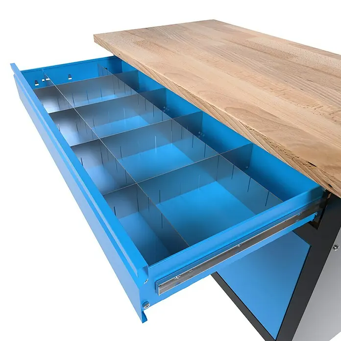 Güde Schubladeneinsatz GST 950/400 Eco Line -  - Schublade mit Fächern unter einer Holzplatte, ideal für Werkstatt oder Büro, bietet vielseitige Aufbewahrungsmöglichkeiten für Kleinteile.