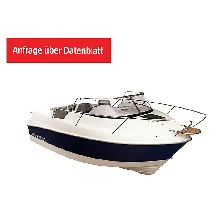 PEGAZUS GFK-Boot 550 Ready to Go 100 - Motorleistung: 73,6 kW, Geeignet für: Max. 6 Personen, Norm: CE-Klasse C - Bild eines eleganten Pegasus 550 Motorboots in strahlendem Weiß und tiefem Blau. Ein Symbol für Freiheit und Abenteuer auf dem Wasser.