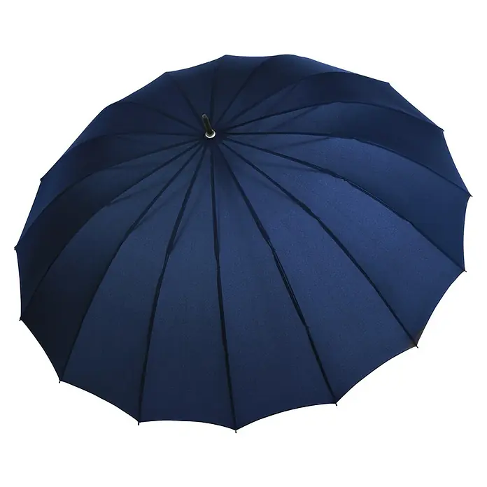 Doppler Regenschirm Hit Golf - Uni Navy, Durchmesser Bespannung: 134 cm, Länge: 106 cm - Nahaufnahme eines marineblauen Regenschirms, der Eleganz und Schutz vor den Elementen verspricht. Sein robustes Design sorgt für Langlebigkeit.