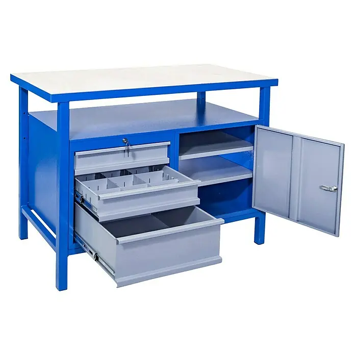 Güde Werkbank P 1200 SLT - L x B x H: 119 x 60 x 85 cm, Anzahl Schubladen: 3 Stk. - Arbeitsbank mit Schubladen und Schrank, ideal für Werkstatt oder Garage. Robuste Konstruktion und viel Stauraum.