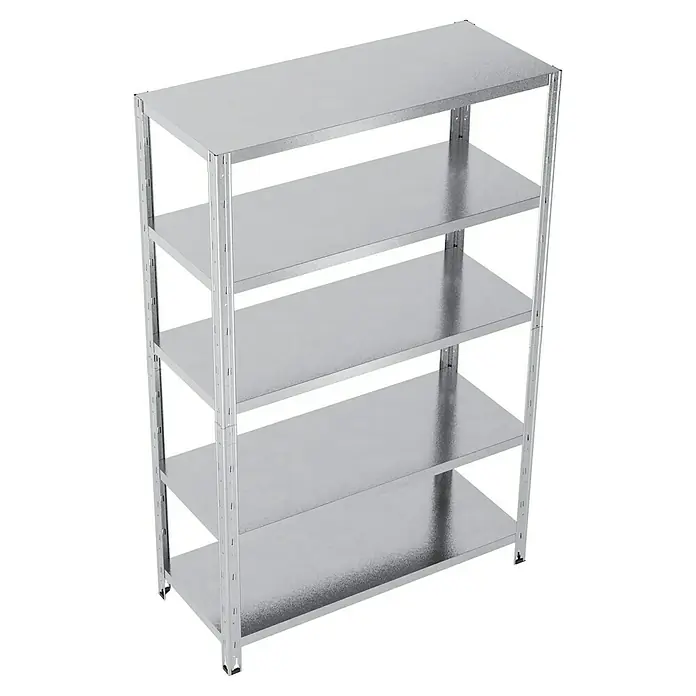 Regalux Schwerlastregal - H x B x T: 188 x 120 x 50 cm, Traglast pro Boden: 200 kg, Anzahl Böden: 5 Stk., Stecken, Silber - Metallregal mit vier silbernen Regalböden und einem robusten Rahmen, ideal für Lagerung.