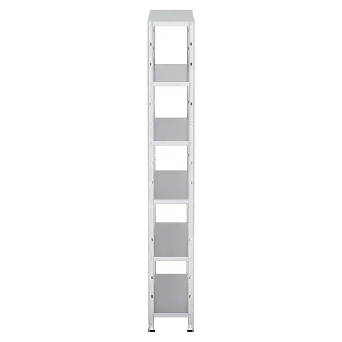 Regalux Aktenregal Office 100 - H x B x T: 209 x 100 x 30 cm, Traglast pro Boden: 60 kg, Anzahl Böden: 6 Stk., Stecken, Weiß - Detailaufnahme eines grauen Schwerlastregals mit mehreren Ablagen, ideal für Lagerung und Ordnung. Das Regal ist robust und funktional.
