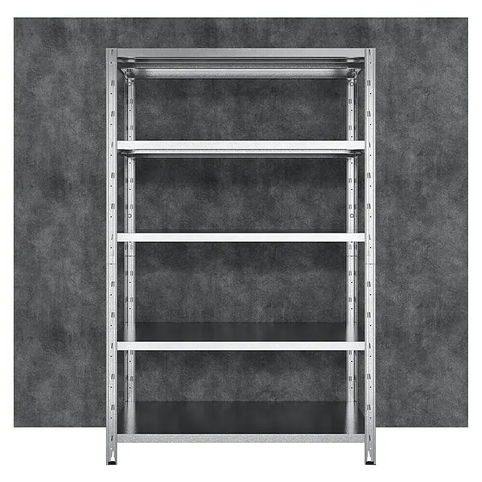 Regalux Schwerlastregal - H x B x T: 188 x 120 x 50 cm, Traglast pro Boden: 200 kg, Anzahl Böden: 5 Stk., Stecken, Silber - Metallregal mit fünf Ablagen zur Lagerung von Gegenständen in Garage, Keller oder Lagerraum. Robust und einfach zu montieren.
