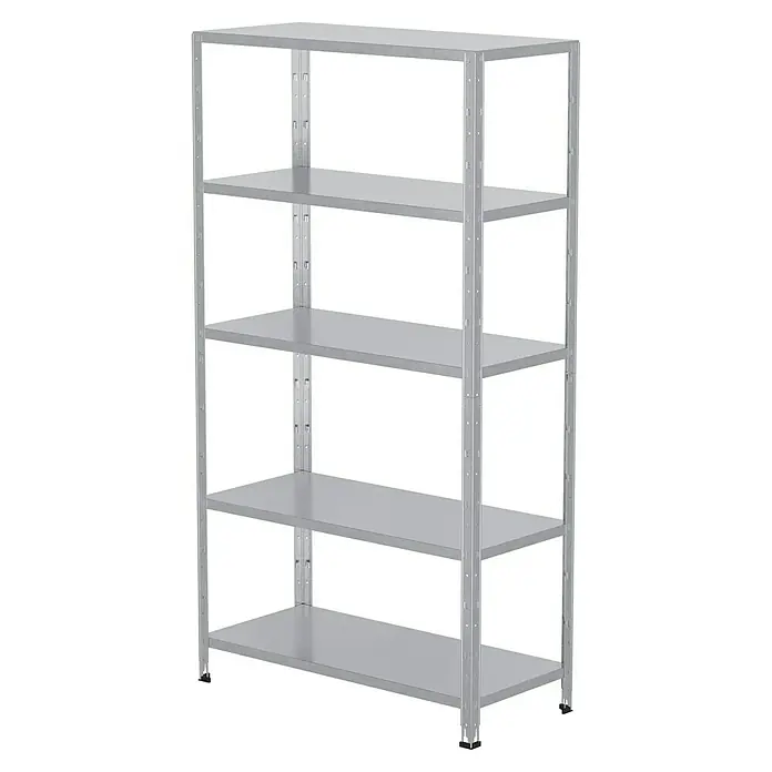 Regalux Metallregal - H x B x T: 188 x 100 x 45 cm, Traglast pro Boden: 65 kg, Anzahl Böden: 5 Stk., Stecken, Silber - Graues Metallregal mit fünf Regalböden, ideal für Lagerung und Organisation. Robust und vielseitig einsetzbar für verschiedene Umgebungen.
