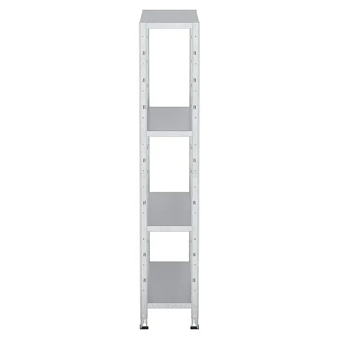 Regalux Metallregal - H x B x T: 160 x 84 x 30 cm, Traglast pro Boden: 40 kg, Anzahl Böden: 4 Stk., Stecken, Silber - Abbildung eines Metallregals mit drei Regalböden. Ideal für die Lagerung und Organisation von Gegenständen in Werkstatt oder Lagerraum.