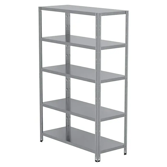 Regalux Schwerlastregal - H x B x T: 188 x 120 x 50 cm, Traglast pro Boden: 200 kg, Anzahl Böden: 5 Stk., Stecken, Silber - Metallregal mit fünf Regalböden zur Lagerung. Stabiles und praktisches Regalsystem für Ordnung und Übersicht in Werkstatt oder Lager.