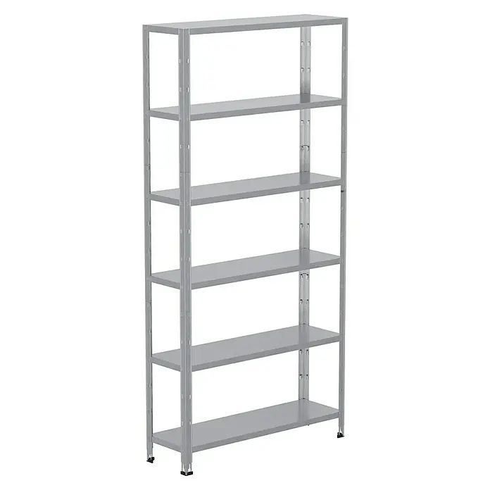 Regalux Aktenregal Office 100 - H x B x T: 209 x 100 x 30 cm, Traglast pro Boden: 60 kg, Anzahl Böden: 6 Stk., Stecken, Weiß - Abbildung eines Regalsystems mit mehreren Ablageflächen. Ideal für Lagerung und Organisation in verschiedenen Umgebungen wie Keller, Garage oder Lagerraum.