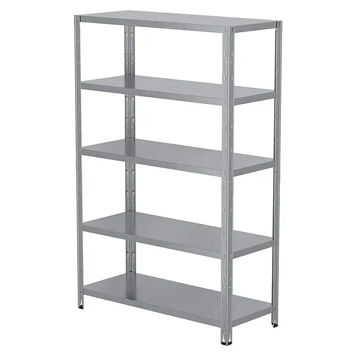 Regalux Schwerlastregal - H x B x T: 188 x 120 x 50 cm, Traglast pro Boden: 200 kg, Anzahl Böden: 5 Stk., Stecken, Silber - Silbernes Schwerlastregal mit fünf Regalböden, ideal für Lagerung und Organisation in Werkstatt oder Lager.