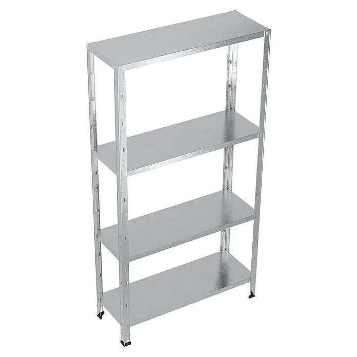Regalux Metallregal - H x B x T: 160 x 84 x 30 cm, Traglast pro Boden: 40 kg, Anzahl Böden: 4 Stk., Stecken, Silber - Metallregal mit vier Ablagen zur Lagerung von Gegenständen. Das Regal ist stabil und bietet viel Stauraum.