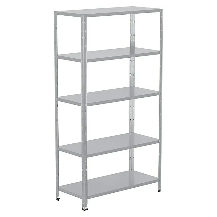 Regalux Metallregal - H x B x T: 188 x 100 x 45 cm, Traglast pro Boden: 65 kg, Anzahl Böden: 5 Stk., Stecken, Silber - Abbildung eines grauen Metallregals mit fünf Regalböden für Lager- und Organisationszwecke.