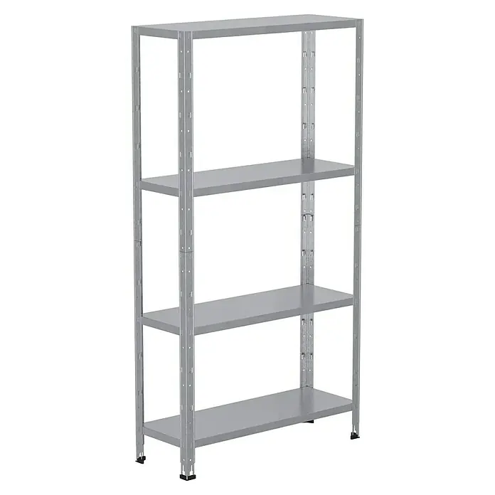 Regalux Metallregal - H x B x T: 160 x 84 x 30 cm, Traglast pro Boden: 40 kg, Anzahl Böden: 4 Stk., Stecken, Silber - Silbernes Metallregal mit vier Ablagen zur Aufbewahrung von Gegenständen. Das Regal ist robust und bietet viel Stauraum.