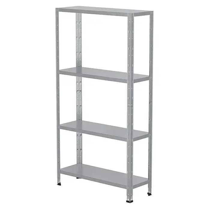 Regalux Metallregal - H x B x T: 160 x 84 x 30 cm, Traglast pro Boden: 40 kg, Anzahl Böden: 4 Stk., Stecken, Silber - Ein stabiles Metallregal mit vier Ebenen bietet viel Stauraum für diverse Gegenstände, ideal für Werkstatt oder Lager.