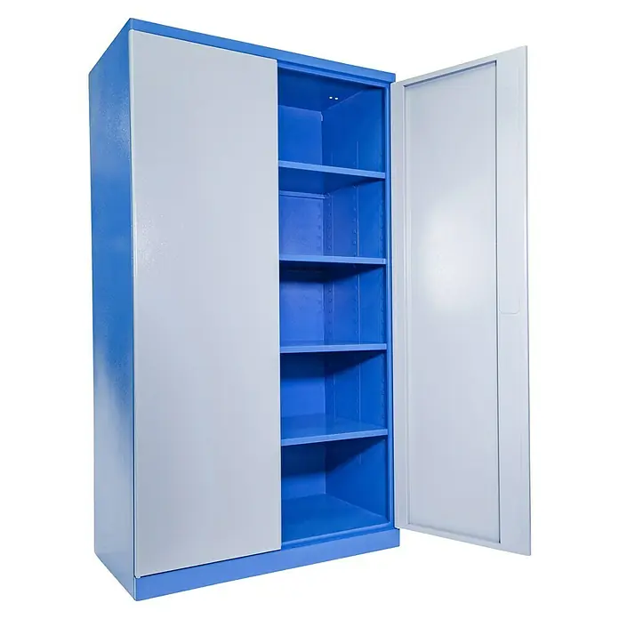 Güde Werkzeugschrank CB - Anzahl Böden: 4 Stk., L x B x H: 58 x 110 x 193 cm - Blauer Aktenschrank mit weißen Türen und mehreren Regalen, ideal für die Büroorganisation.