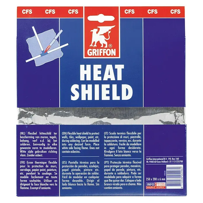 Griffon Escudo térmico Heat Shield - 25 x 19 cm - Escudo térmico Griffon: protección flexible para paredes al soldar, moldeable, sin amianto.
