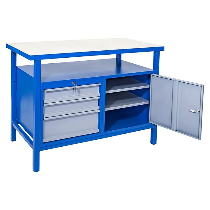 Güde Werkbank P 1200 SLT - L x B x H: 119 x 60 x 85 cm, Anzahl Schubladen: 3 Stk. - Werkbank mit Schubladen und Schrank für Werkstattbedarf, ideal für Handwerker und Heimwerker, bietet viel Stauraum.