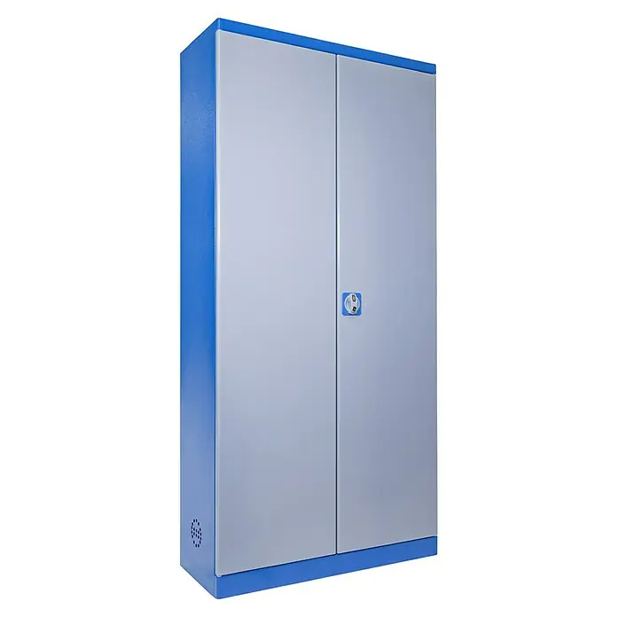 Güde Gefahrstoffschrank TYP III - H x B x T: 200 x 92 x 38 cm, Blau/Grau, Fertig montiert, Anzahl Böden: 6 Stk. - Doppeltüriger blauer Metallschrank mit Drehriegelverschluss für Büro oder Werkstatt zur sicheren Aufbewahrung.