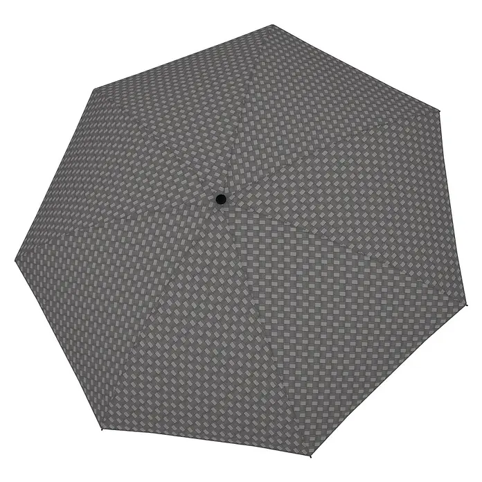 Doppler Taschenschirm Fiber Magic - Diamond, Durchmesser Bespannung: 97 cm, Länge: 27 cm - Detailaufnahme eines stilvollen, grauen Regenschirms mit einem dezenten, gewebten Muster, ideal für den Schutz vor Regenwetter.