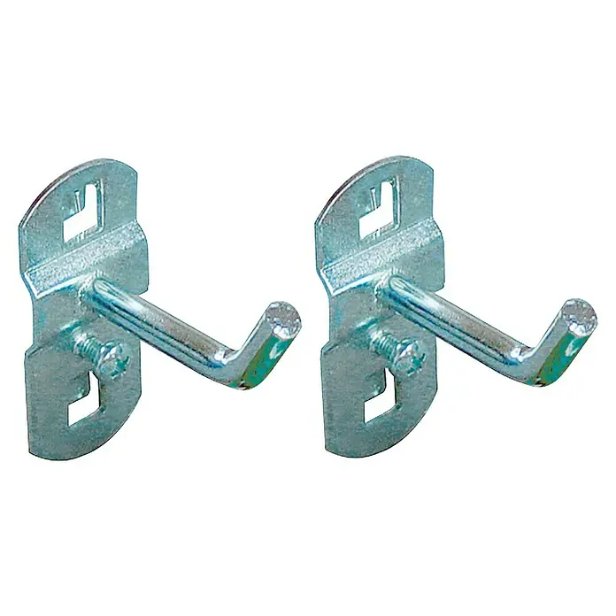 Güde Werkzeughalter H1/55 - Silber, 2 -tlg. - Zwei silberne Wandhaken zur Aufbewahrung, gefertigt aus robustem Metall für eine lange Lebensdauer und hohe Belastbarkeit.
