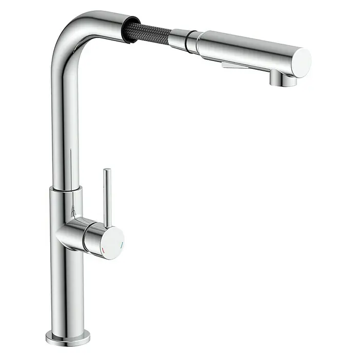 Mixomat Spültischarmatur Monza - Höhe: 36,5 cm, Chrom, Glänzend - Eine verchromte Küchenarmatur mit herausziehbarer Brause und einem modernen, minimalistischen Design. Ideal für jede moderne Küche.