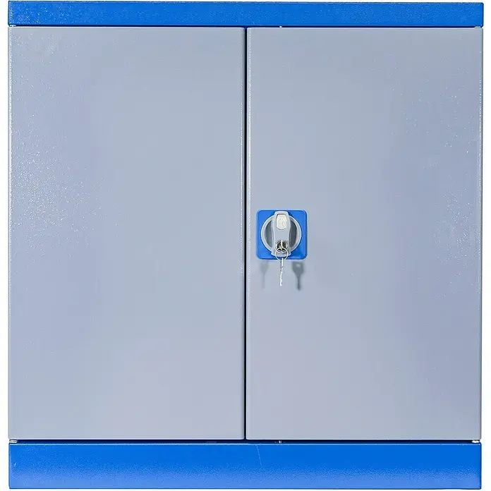 Güde Werkzeugschrank Typ B1 - 38 x 78 x 80 cm - Metallschrank in Grau und Blau mit abschließbaren Türen und Schlüssel. Ideal für Büro oder Werkstatt zur Aufbewahrung von Dokumenten.