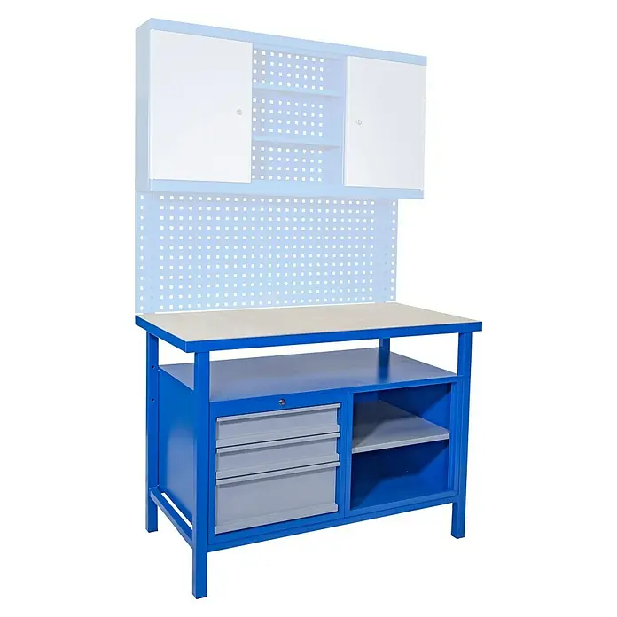 Güde Werkbank P 1200 SL - L x B x H: 60 x 119 x 85 cm, Anzahl Schubladen: 3 Stk. - Werkbank mit Schubladen und Regalen. Ideal für Werkstätten und Hobbyräume, bietet sie viel Stauraum und eine robuste Arbeitsfläche.