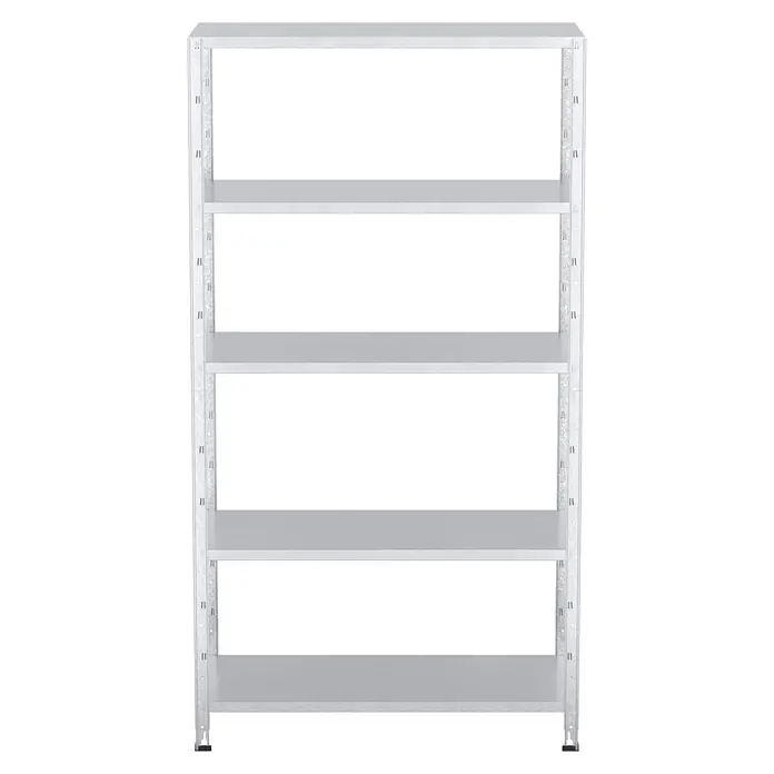 Regalux Metallregal - H x B x T: 188 x 100 x 45 cm, Traglast pro Boden: 65 kg, Anzahl Böden: 5 Stk., Stecken, Silber
