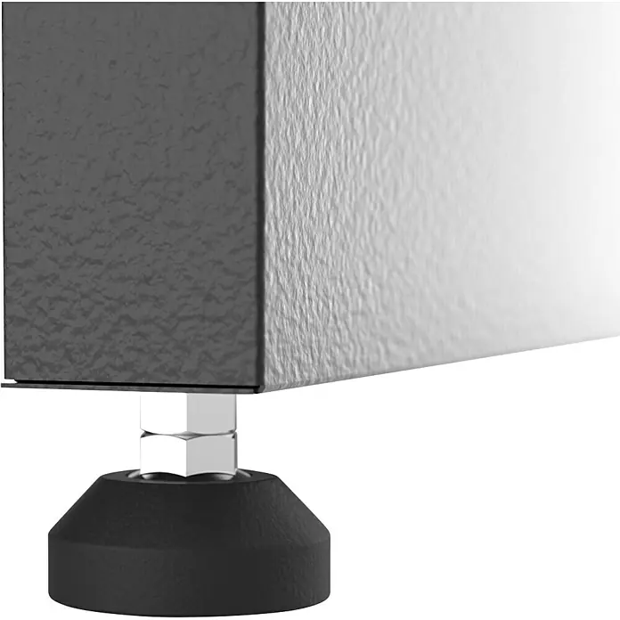 Güde Werkbank GW 6/2 XL - L x B x H: 171,2 x 60 x 85 cm - Detailansicht einer höhenverstellbaren Gerätefuß mit schwarzem Gummifuß und silberner Stellschraube, ideal für Küchen- oder Laborgeräte.