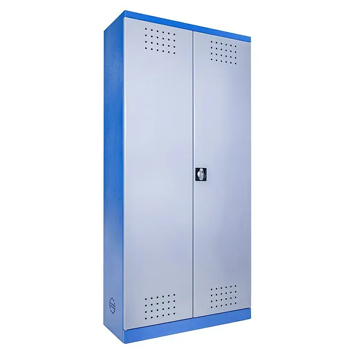 Güde Gefahrstoffschrank TYP I - H x B x T: 193 x 92,5 x 38 cm, Blau/Grau, Fertig montiert, Anzahl Böden: 4 Stk. - Blau-grauer Metallschrank mit zwei Türen und Belüftungslöchern für z.B. Arbeitsstätten oder Schulen. Der Spind ist mit einem Drehriegel ausgestattet.