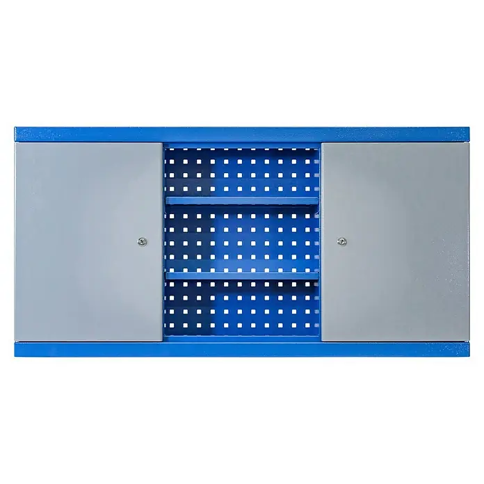 Güde Werkzeugschrank 1200/1 - L x B x H: 119 x 21 x 60 cm - Dieser blaue Werkzeugschrank mit Schiebetüren und Lochplattenrückwand bietet viel Stauraum für Werkzeuge.