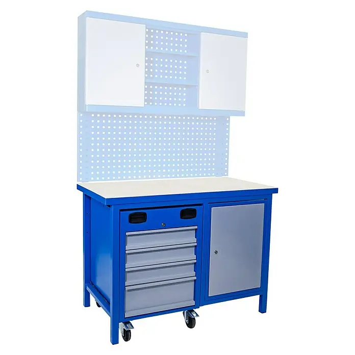 Güde Werkbank 2300 SLT Multi - L x B x H: 60 x 119 x 85 cm, Anzahl Schubladen: 4 Stk. - Werkbank mit Schubladen und Schrank für Werkstatt oder Garage. Robuste Arbeitsfläche und viel Stauraum.