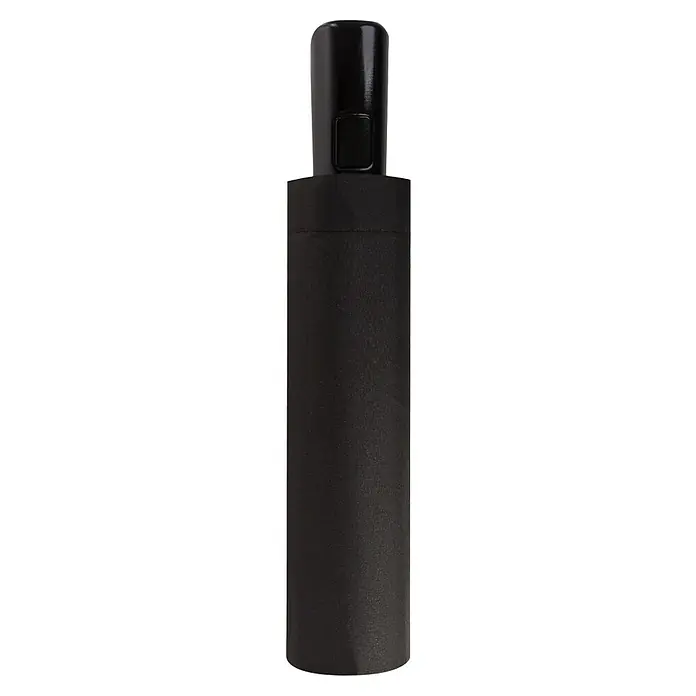 Doppler Taschenschirm Fiber Magic - Major Black, Durchmesser Bespannung: 97 cm, Länge: 27 cm - Schwarzer Regenschirm geschlossen, mit einem minimalistischen Design und eleganter Textur, ideal für stilvollen Schutz vor Regen.