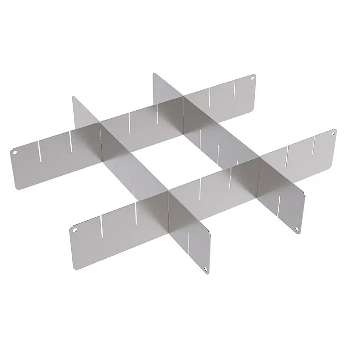 Güde Schubladeneinsatz GST 440/400 Eco Line -  - Ein Produktfoto von einem grauem Schubladen-Organizer zur individuellen Aufteilung von Schubladen, präsentiert auf schwarzem Hintergrund.