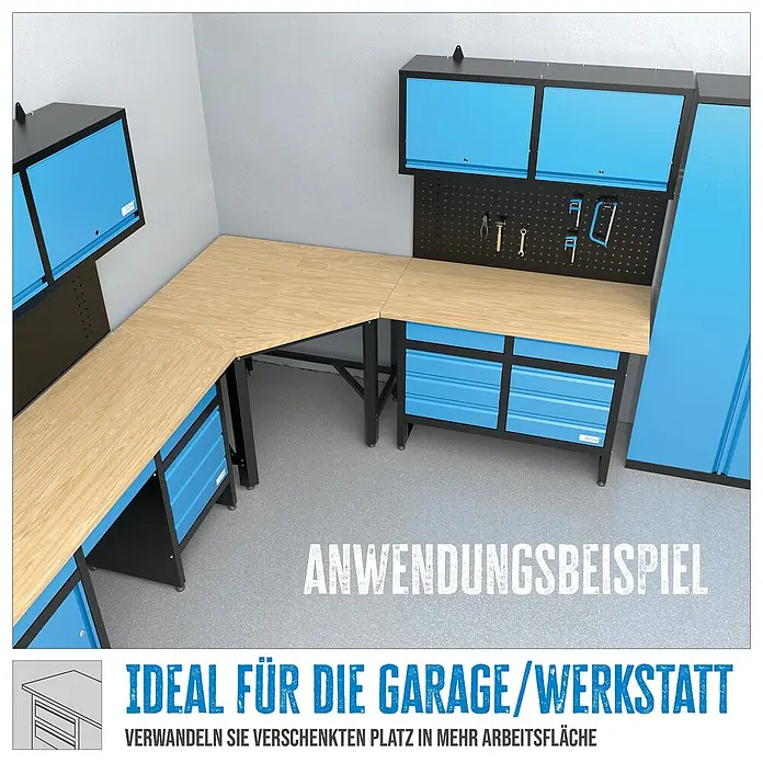Güde Werkbank Eckmodul GW600E - L x B x H: 109,5 x 109,5 x 85 cm - Werkbank-Kombination mit viel Stauraum. Ideal für Garage oder Werkstatt, bietet zusätzliche Arbeitsfläche durch Ecklösung.