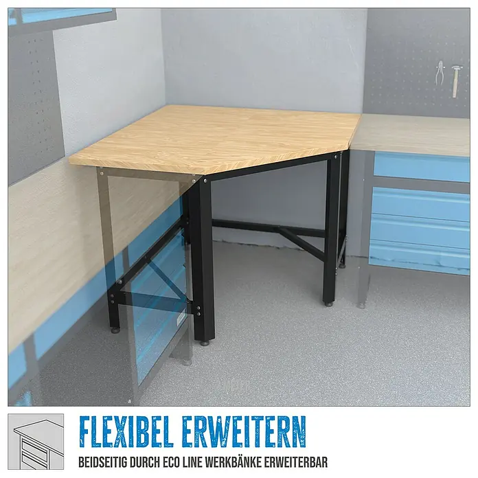 Güde Werkbank Eckmodul GW600E - L x B x H: 109,5 x 109,5 x 85 cm - Eck-Werkbank ECO Line: Flexibel erweiterbar für individuelle Arbeitsbereiche. Robuste Konstruktion mit Holzplatte und stabilem Stahlgestell.