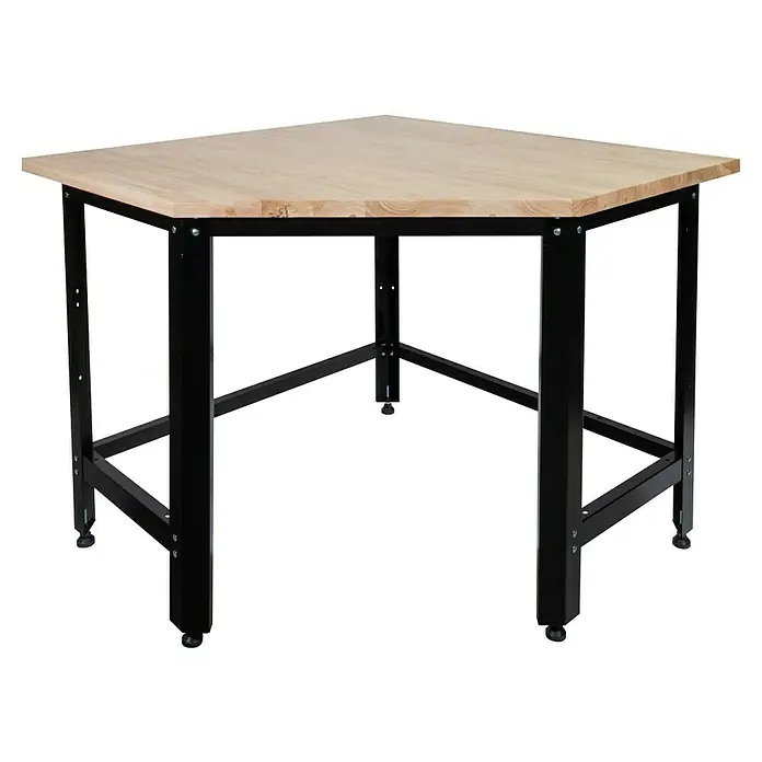Güde Werkbank Eckmodul GW600E - L x B x H: 109,5 x 109,5 x 85 cm - Holzarbeitstisch mit stabiler, sechseckiger Arbeitsfläche und robustem, schwarzem Metallgestell für den Heimwerkerbereich.